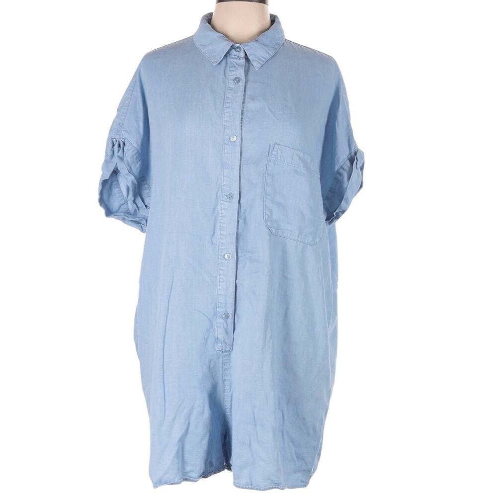 Zara Womens Romper Size XXL Light Blue Chambray Casual Summer Coastal Minimalist